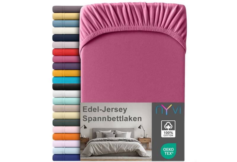 NYVI Spannbettlaken Edel Jersey Spannbettlaken Deluxe für Matratzen bis 25 cm Steghöhe, Baumwolle, (1 Stück), 90-100x200 cm - 100% Baumwolle supergekämmt, 140g/m², Rundumgummizug von NYVI