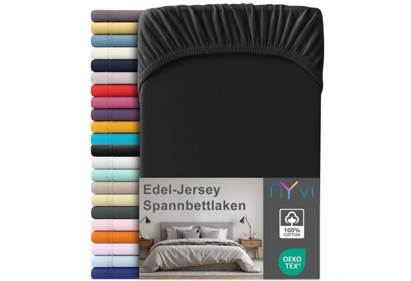 NYVI Spannbettlaken Edel Jersey Spannbettlaken Deluxe für Matratzen bis 25 cm Steghöhe, Baumwolle, (1 Stück), 90-100x200 cm - 100% Baumwolle supergekämmt, 140g/m², Rundumgummizug von NYVI