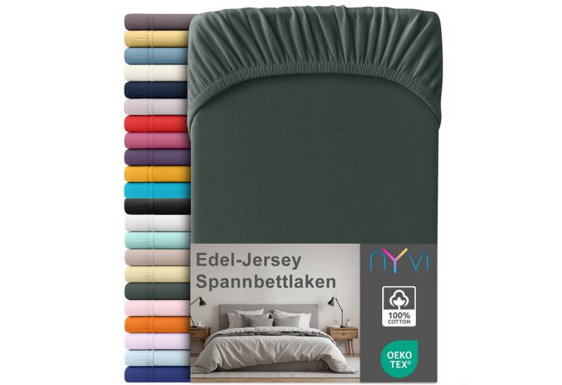 NYVI Spannbettlaken Edel Jersey Spannbettlaken Deluxe für Matratzen bis 25 cm Steghöhe, Baumwolle, (1 Stück), 90-100x200 cm - 100% Baumwolle supergekämmt, 140g/m², Rundumgummizug von NYVI