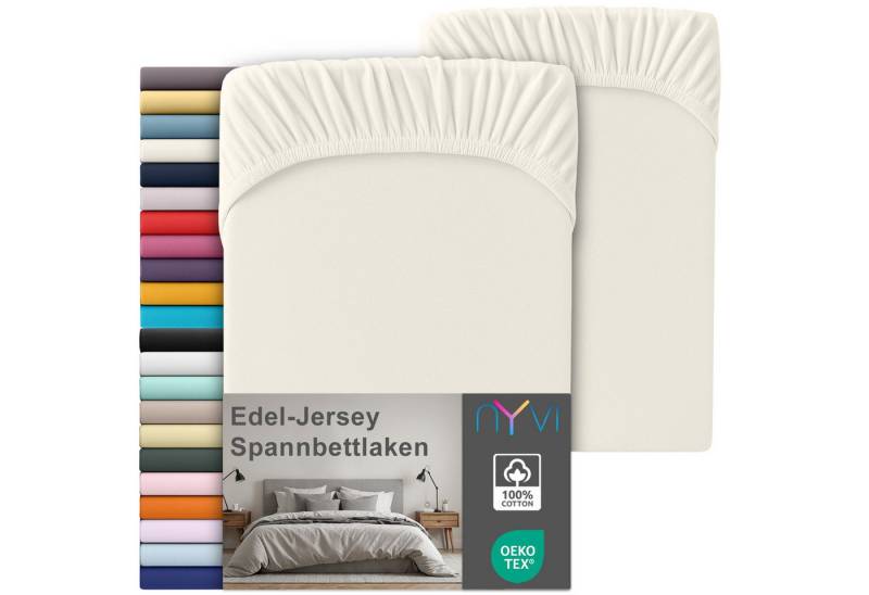 NYVI Spannbettlaken Edel Jersey Spannbettlaken Deluxe für Matratzen bis 25 cm Steghöhe, Baumwolle, (2 Stück), 90-100x200 cm - 100% Baumwolle supergekämmt, 140g/m², Rundumgummizug von NYVI