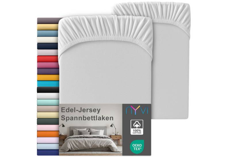 NYVI Spannbettlaken Edel Jersey Spannbettlaken Deluxe für Matratzen bis 25 cm Steghöhe, Baumwolle, (2 Stück), 90-100x200 cm - 100% Baumwolle supergekämmt, 140g/m², Rundumgummizug von NYVI