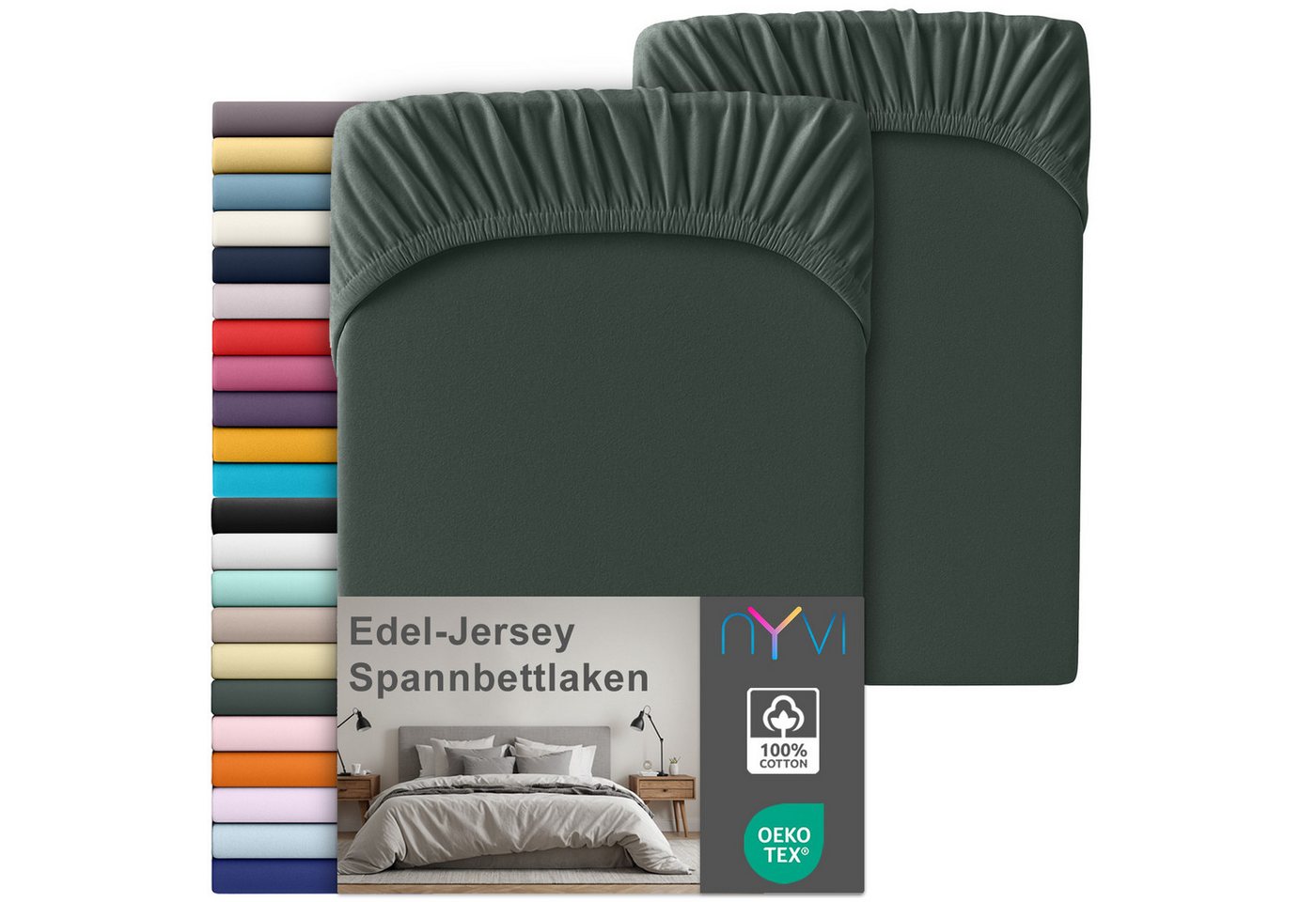 NYVI Spannbettlaken Edel Jersey Spannbettlaken Deluxe für Matratzen bis 25 cm Steghöhe, Baumwolle, (2 Stück), 90-100x200 cm - 100% Baumwolle supergekämmt, 140g/m², Rundumgummizug von NYVI