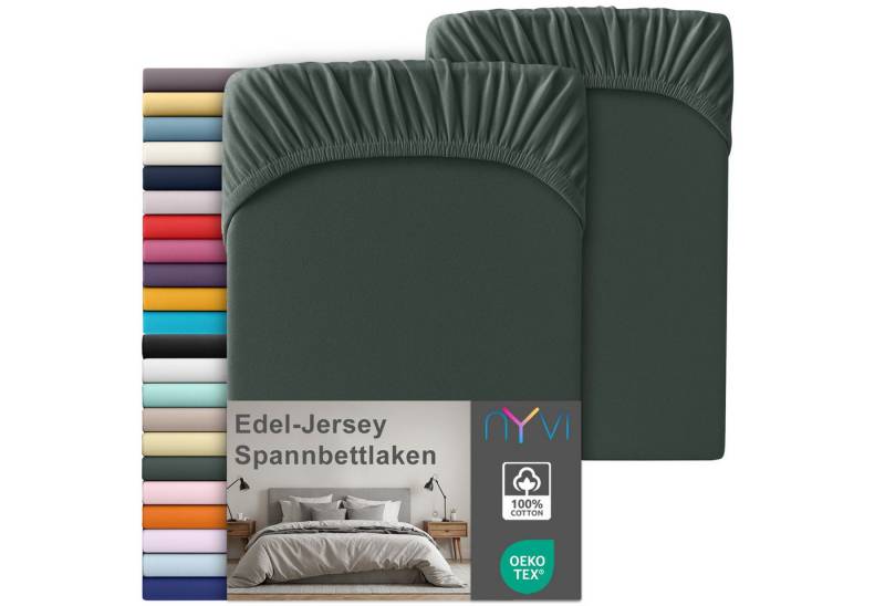 NYVI Spannbettlaken Edel Jersey Spannbettlaken Deluxe für Matratzen bis 25 cm Steghöhe, Baumwolle, (2 Stück), 90-100x200 cm - 100% Baumwolle supergekämmt, 140g/m², Rundumgummizug von NYVI