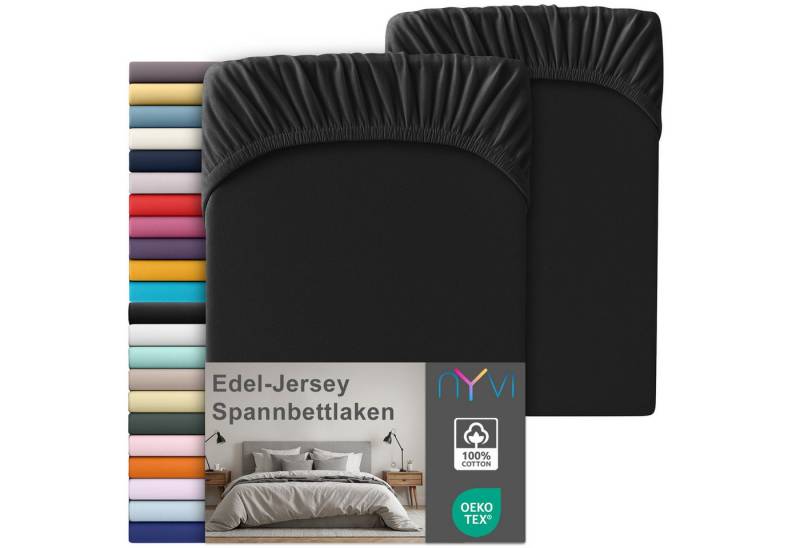 NYVI Spannbettlaken Edel Jersey Spannbettlaken Deluxe für Matratzen bis 25 cm Steghöhe, Baumwolle, (2 Stück), 90-100x200 cm - 100% Baumwolle supergekämmt, 140g/m², Rundumgummizug von NYVI