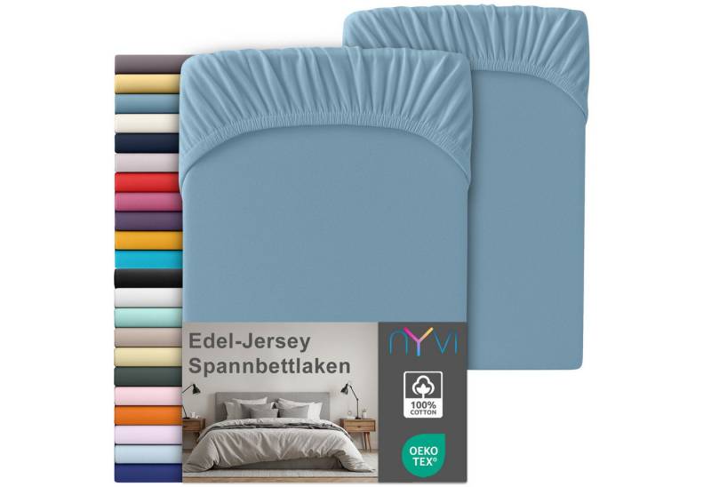 NYVI Spannbettlaken Edel Jersey Spannbettlaken Deluxe für Matratzen bis 25 cm Steghöhe, Baumwolle, (2 Stück), 90-100x200 cm - 100% Baumwolle supergekämmt, 140g/m², Rundumgummizug von NYVI