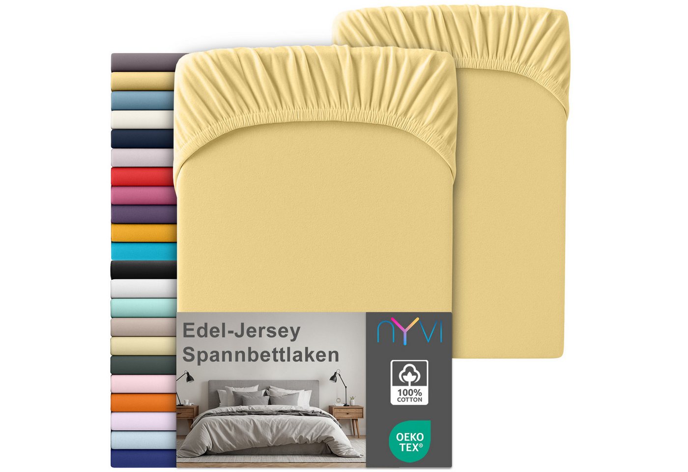 NYVI Spannbettlaken Edel Jersey Spannbettlaken Deluxe für Matratzen bis 25 cm Steghöhe, Baumwolle, (2 Stück), 90-100x200 cm - 100% Baumwolle supergekämmt, 140g/m², Rundumgummizug von NYVI