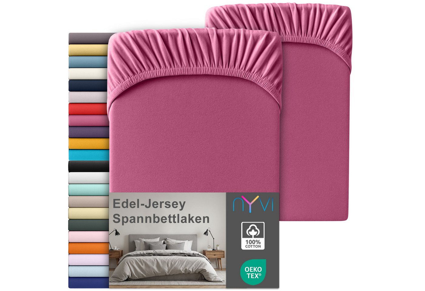NYVI Spannbettlaken Edel Jersey Spannbettlaken Deluxe für Matratzen bis 25 cm Steghöhe, Baumwolle, (2 Stück), 90-100x200 cm - 100% Baumwolle supergekämmt, 140g/m², Rundumgummizug von NYVI