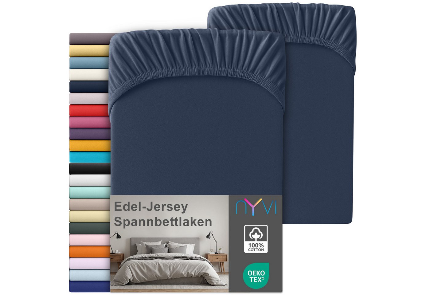 NYVI Spannbettlaken Edel Jersey Spannbettlaken Deluxe für Matratzen bis 25 cm Steghöhe, Baumwolle, (2 Stück), 90-100x200 cm - 100% Baumwolle supergekämmt, 140g/m², Rundumgummizug von NYVI