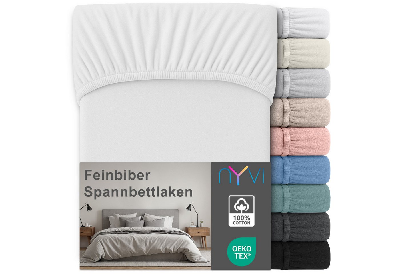 NYVI Spannbettlaken Feinbiber Spannbettlaken Deluxe für Matratzen bis 25 cm Steghöhe, Baumwolle, (1 Stück), 90x200 cm - Extra Warm & Weich 100% Baumwolle Bügelfrei Vorgekrumpft von NYVI