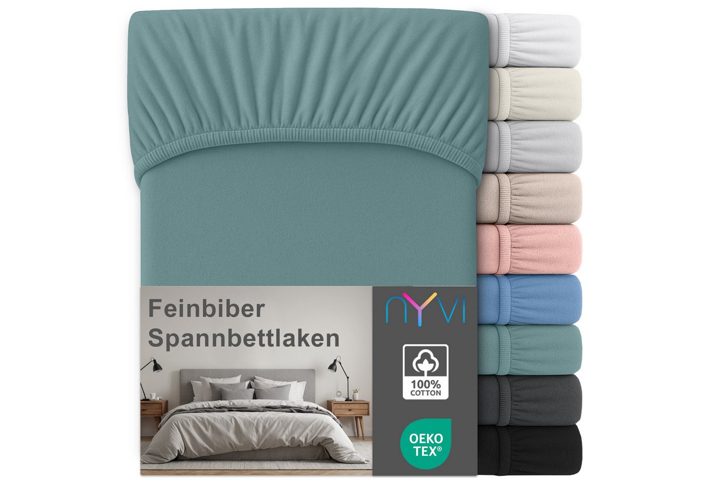 NYVI Spannbettlaken Feinbiber Spannbettlaken Deluxe für Matratzen bis 25 cm Steghöhe, Baumwolle, (1 Stück), 90x200 cm - Extra Warm & Weich 100% Baumwolle Bügelfrei Vorgekrumpft von NYVI