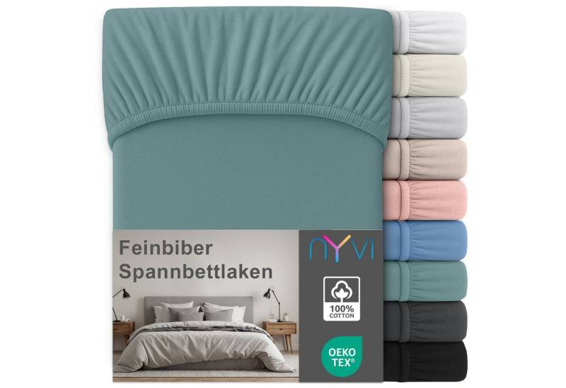 NYVI Spannbettlaken Feinbiber Spannbettlaken Deluxe für Matratzen bis 25 cm Steghöhe, Baumwolle, (1 Stück), 90x200 cm - Extra Warm & Weich 100% Baumwolle Bügelfrei Vorgekrumpft von NYVI