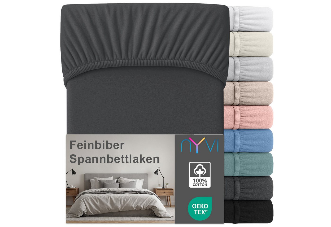 NYVI Spannbettlaken Feinbiber Spannbettlaken Deluxe für Matratzen bis 25 cm Steghöhe, Baumwolle, (1 Stück), 90x200 cm - Extra Warm & Weich 100% Baumwolle Bügelfrei Vorgekrumpft von NYVI
