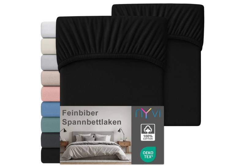 NYVI Spannbettlaken Feinbiber Spannbettlaken Deluxe für Matratzen bis 25 cm Steghöhe, Baumwolle, (2 Stück), 90x200 cm - Extra Warm & Weich 100% Baumwolle Bügelfrei Vorgekrumpft von NYVI