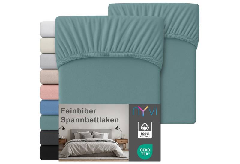 NYVI Spannbettlaken Feinbiber Spannbettlaken Deluxe für Matratzen bis 25 cm Steghöhe, Baumwolle, (2 Stück), 90x200 cm - Extra Warm & Weich 100% Baumwolle Bügelfrei Vorgekrumpft von NYVI