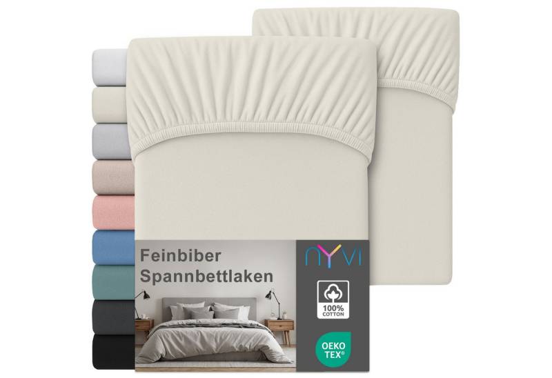 NYVI Spannbettlaken Feinbiber Spannbettlaken Deluxe für Matratzen bis 25 cm Steghöhe, Baumwolle, (2 Stück), 90x200 cm - Extra Warm & Weich 100% Baumwolle Bügelfrei Vorgekrumpft von NYVI
