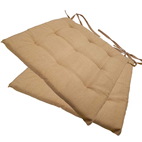 NYVI Stuhlkissen 40x40 cm ComfySeat Beige 2er Set - Sitzkissen mit Bändern/Schleife, 9-fache Steppung - Indoor & Outdoor - Gartenstuhlkissen aus Baumwoll-Mischgewebe - ÖkoTex 100 von NYVI