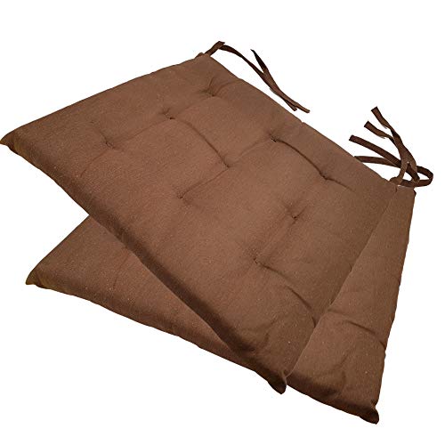 NYVI Stuhlkissen 40x40 cm ComfySeat Braun 2er Set - Sitzkissen mit Bändern/Schleife, 9-fache Steppung - Indoor & Outdoor - Gartenstuhlkissen aus Baumwoll-Mischgewebe - ÖkoTex 100 von NYVI