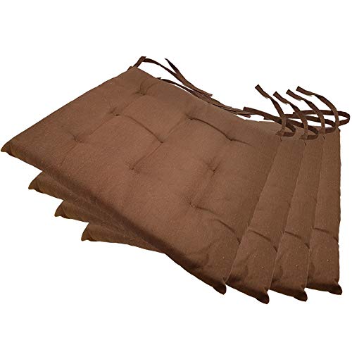 NYVI Stuhlkissen 40x40 cm ComfySeat Braun 4er Set - Sitzkissen mit Bändern/Schleife, 9-fache Steppung - Indoor & Outdoor - Gartenstuhlkissen aus Baumwoll-Mischgewebe - ÖkoTex 100 von NYVI