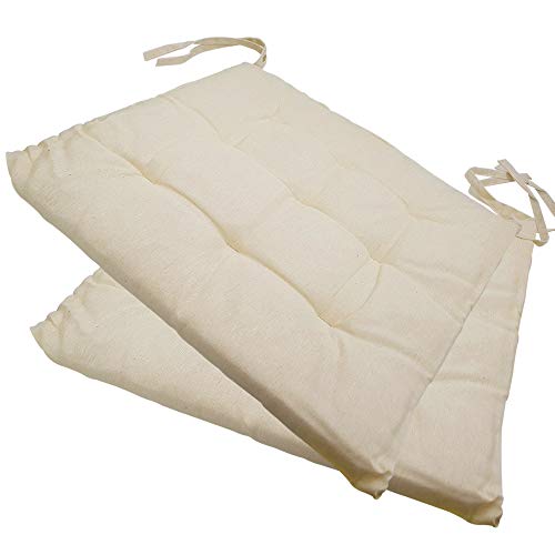 NYVI Stuhlkissen 40x40 cm ComfySeat Ecru 2er Set - Sitzkissen mit Bändern/Schleife, 9-fache Steppung - Indoor & Outdoor - Gartenstuhlkissen aus Baumwoll-Mischgewebe - ÖkoTex 100 von NYVI