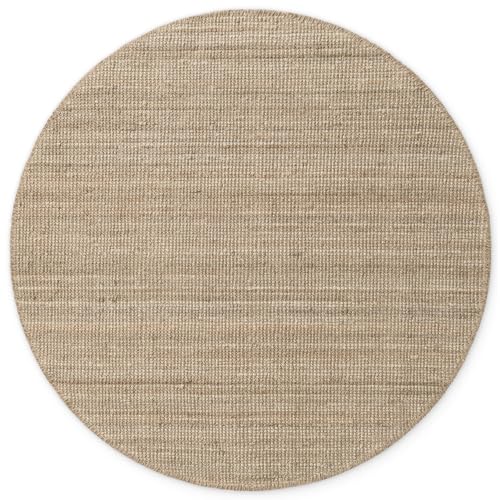 NYVI Teppich Bouclé - Pflegeleicht, Für Fußbodenheizung, Strapazierfähig - Wohnzimmerteppich Naturfaserteppich - Ø 160 cm Rund - Natur Grau Braun von NYVI