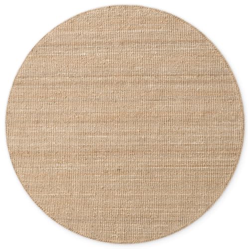 NYVI Teppich Bouclé - Pflegeleicht, Für Fußbodenheizung, Strapazierfähig - Wohnzimmerteppich Naturfaserteppich - Ø 200 cm Rund - Natur Gold von NYVI
