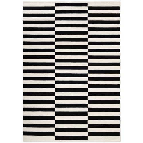 NYVI Teppich Donna - Für Fußbodenheizung geeignet,Robust, Pflegeleicht - Wohnzimmerteppich Wollteppich - 80x200 cm Rechteckig - Schwarz Natur Weiß von NYVI