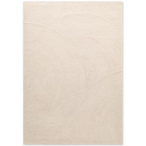 NYVI Teppich Eleni - Pflegeleicht, Strapazierfähig, für Innen geeignet - Wohnzimmerteppich Wollteppich - 80x200 cm Rechteckig - Natur Weiß von NYVI