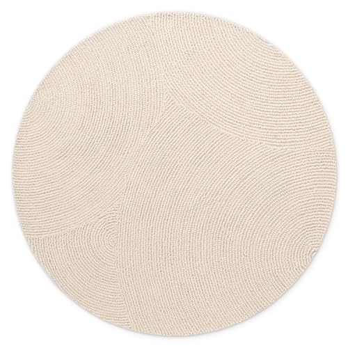 NYVI Teppich Eleni - Pflegeleicht, Strapazierfähig, für Innen geeignet - Wohnzimmerteppich Wollteppich - Ø 120 cm Rund - Natur Weiß von NYVI