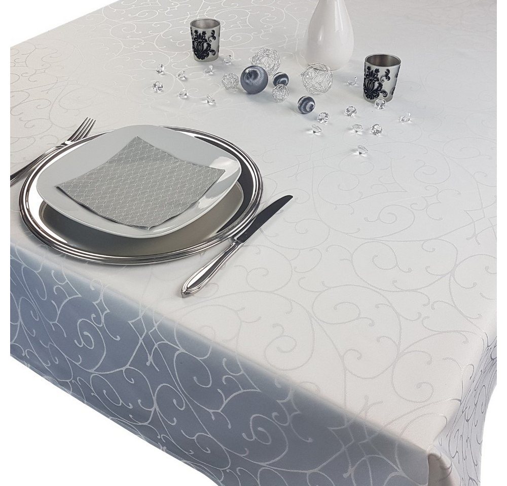 NYVI Tischdecke Tischdecke 150x250 cm elegante Tafeldecke mit edlen Ornamenten (1-tlg), Tafeltuch mit Rankenmuster schmal gesäumtes Tischtuch von NYVI