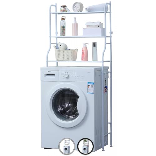 NYVI Waschmaschinenregal NYVIFlex 162x65x25 cm Weiß N3565 - Praktisches Badregal - Badezimmerregal aus Metall, platzsparend, vielseitig einsetzbar, stabil, mit Haken - Waschmaschinenschrank von NYVI