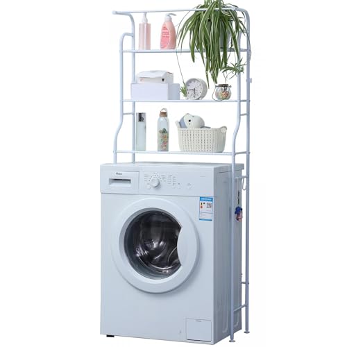 NYVI Waschmaschinenregal NYVIFlex 162x65x25 cm Weiß N3572 - Praktisches Badregal - Badezimmerregal aus Metall, platzsparend, vielseitig einsetzbar, stabil, mit Haken - Waschmaschinenschrank von NYVI