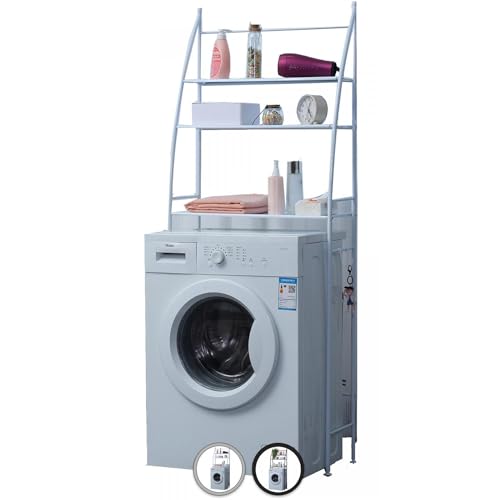 NYVI Waschmaschinenregal NYVIFlex 166x68x25 cm Weiß N3589 - Praktisches Badregal - Badezimmerregal aus Metall, platzsparend, vielseitig einsetzbar, stabil, mit Haken - Waschmaschinenschrank von NYVI
