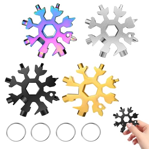 4 Pack Schneeflocken Multitool Edelstahl, 18 in 1Schneeflocken Multifunktionswerkzeug Schneeflocke Multitool Weihnachtsgeschenke Adventskalender Füllung Geschenke für Männer von NYZQIW