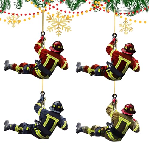 4 Stück Weihnachtsbaum Feuerwehrmann Acryl Ornamente,Feuerwehrmann Weihnachtsbaumbehang,Feuerwehr Christbaumschmuck,Feuerwehrmann Weihnachtsschmuck,Für Weihnachtsdeko Geschenke von NYZQIW
