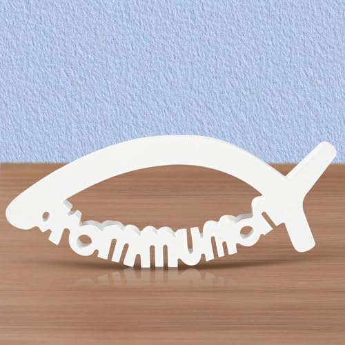 Weiße Holzfische Kommunion, Erstkommunion Tischdeko im Fisch Stil, Fisch Taufe Deko, Kommunion Holzschriftzug zur Tischdekoration, Erstkommunion für Mädchen und Jungen(27x11CM) Weiße Holzfische Kommunion, Erstkommunion Tischdeko im Fisch Stil, Fisch Taufe Deko, Kommunion Holzschriftzug zur Tischdekoration, Erstkommunion für Mädchen und Jungen(27x11CM) von NYZQIW