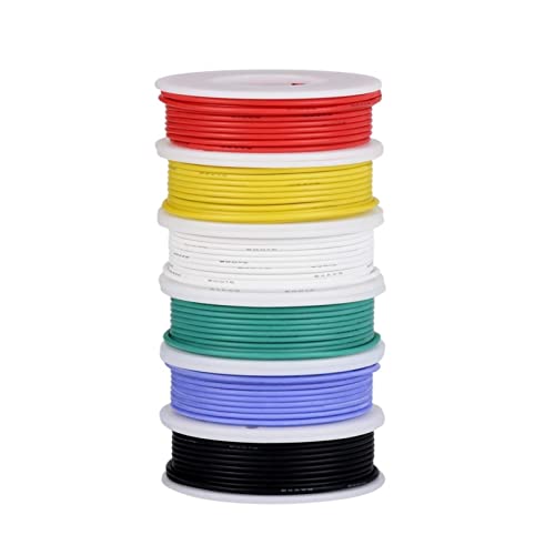 NZBZMBTTVF 26awg elektrischer Draht, Haken-Up-Draht-Kit-flexibles Silikondraht (6 verschiedene farbige 10-Meter-Spulen) 300V-Strand-Draht Drähte und Kabel von NZBZMBTTVF