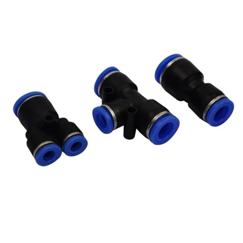 Pneumatische Fitting PG T-Typ Reduzier-T-Stück Gerade Durchgang 4 bis 12 mm Kunststoffschlauch Schnellkupplungen 1 Stück(PG,12-10) von NZDDHXKE