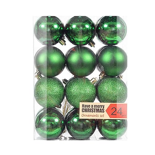 24 Stück Weihnachtskugeln Kunststoff Set, 6cm Weihnachtskugel Christbaumkugeln mit Schlüsselband, Weihnachtskugeln für Weihnachtsbaum, Hochzeit, Partys, Wohnkultur, DIY Dekoration, ArmeeGrün von NZDFH