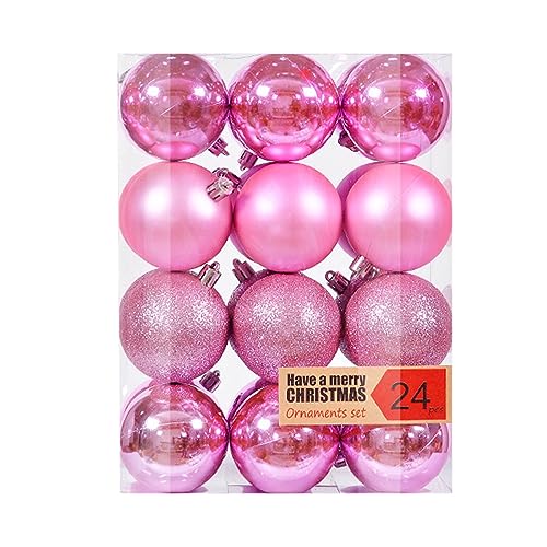 24 Stück Weihnachtskugeln Kunststoff Set, 6cm Weihnachtskugel Christbaumkugeln mit Schlüsselband, Weihnachtskugeln für Weihnachtsbaum, Hochzeit, Partys, Wohnkultur, DIY Dekoration, Rosa von NZDFH