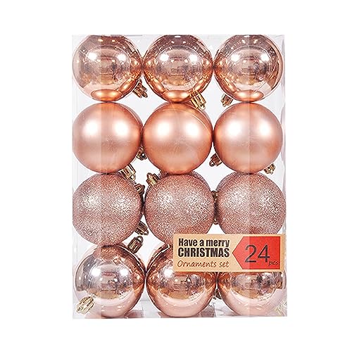 24 Stück Weihnachtskugeln Kunststoff Set, 6cm Weihnachtskugel Christbaumkugeln mit Schlüsselband, Weihnachtskugeln für Weihnachtsbaum, Hochzeit, Partys, Wohnkultur, DIY Dekoration, RoséGold von NZDFH