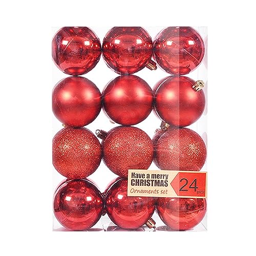 24 Stück Weihnachtskugeln Kunststoff Set, 6cm Weihnachtskugel Christbaumkugeln mit Schlüsselband, Weihnachtskugeln für Weihnachtsbaum, Hochzeit, Partys, Wohnkultur, DIY Dekoration, Rot von NZDFH