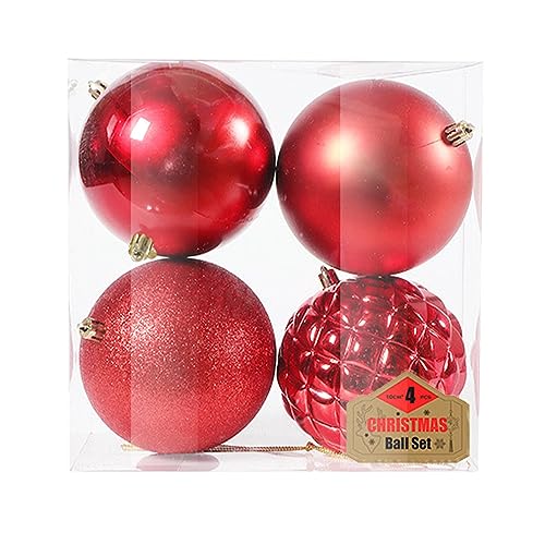 4 Stück Weihnachtskugeln Kunststoff, Weihnachtsschmuck Christbaumkugeln, 10CM Weihnachtskugeln Set mit Aufhängen für Weihnachtsdekoration, Weihnachtsbaum, Hochzeit, Partys, DIY Dekoration, Rot von NZDFH