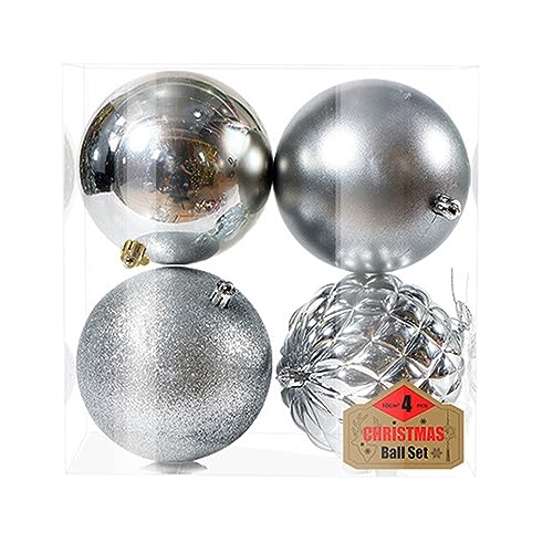 4 Stück Weihnachtskugeln Kunststoff, Weihnachtsschmuck Christbaumkugeln, 10CM Weihnachtskugeln Set mit Aufhängen für Weihnachtsdekoration, Weihnachtsbaum, Hochzeit, Partys, DIY Dekoration, Silber von NZDFH