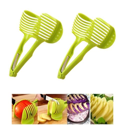 NZDFH 2 Stück Gemüseschneider manuell küchenhelfer Obst und Gemüseschneidehalter Universell Tomaten Zwiebeln Kartoffeln Eier Zitronen Einfache Anwendung Küchenhilfe Gadget Gemüsescheiben Schneiden von NZDFH