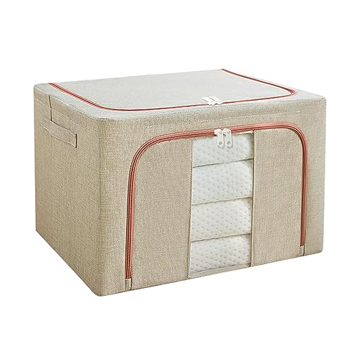 NZDFH Aufbewahrungsbox mit Deckel, 66L Aufbewahrungstasche, Kleideraufbewahrung Faltbare, Baumwolle und Leinen Aufbewahrungsboxen mit Klarem Fenster für Bettdecken Kleidung Decke, Beige, 50X40X33cm von NZDFH