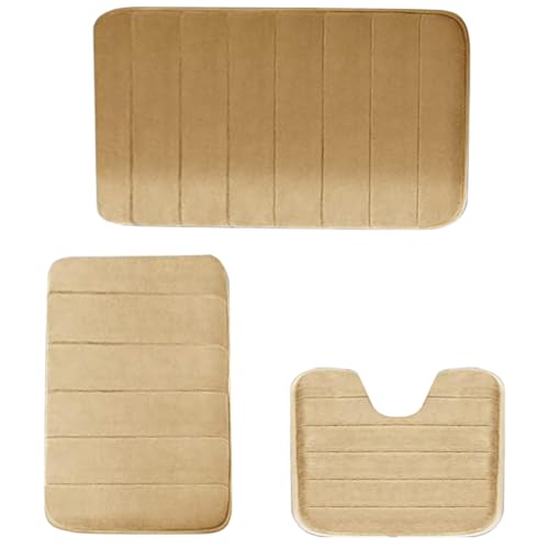 NZDFH Badezimmerteppich Set 3 teilig Badematte rutschfest Waschbar Badteppich Duschvorleger, Antirutschmatte Dusche, 40×60cm Badvorleger, 40×50cm WC Vorleger, 38×42cm Kleiner Badematten, Khaki von NZDFH