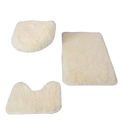 NZDFH Badezimmerteppich Set 3 teilig Badematte rutschfest Waschbar Badteppich Duschvorleger, Antirutschmatte Dusche, 50×80cm Badvorleger, 45×50cm WC Vorleger, 40×50cm Kleiner Badematten, S-Beige von NZDFH