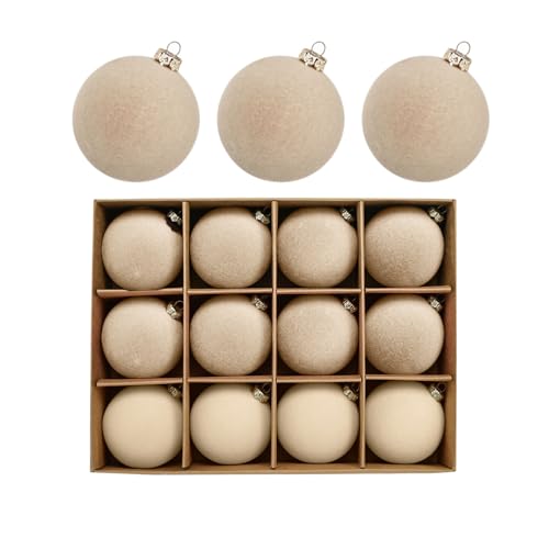 NZDFH Weihnachtskugeln Set 12pcs 6cm Weihnachtskugeln Beige Weihnachtsdeko Weihnachtsbaum Deko Weihnachtsbaum Kugeln Set Weihnachtskugeln Samt Weihnachtsbaumschmuck Weihnachtskugeln Plastik von NZDFH