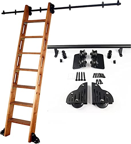 Library Rolling Ladder Track Full Set Hardware, with Floor Roller Wheel Mobile Leiter Track Carbon Steel Slide, Sliding Barn Door Kit (No Ladder) (Size : 6.6ft/200cm Track Kit) von NZGMA