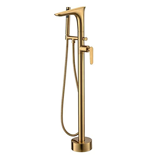 Bodenmontage-Wasserhahn, gebürstetes Gold, Messing-Wannenfüller mit Handbrause, Einhebel-Standhahn, Duschmischer-Wasserhahn von NZPOST